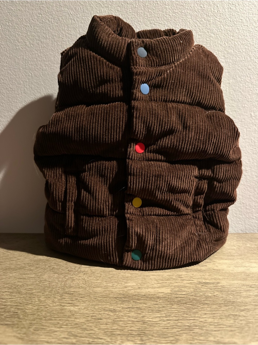 Old Navy Baby Brown Corduroy Puffer Vest with Color Snap Accents Size 6-12M